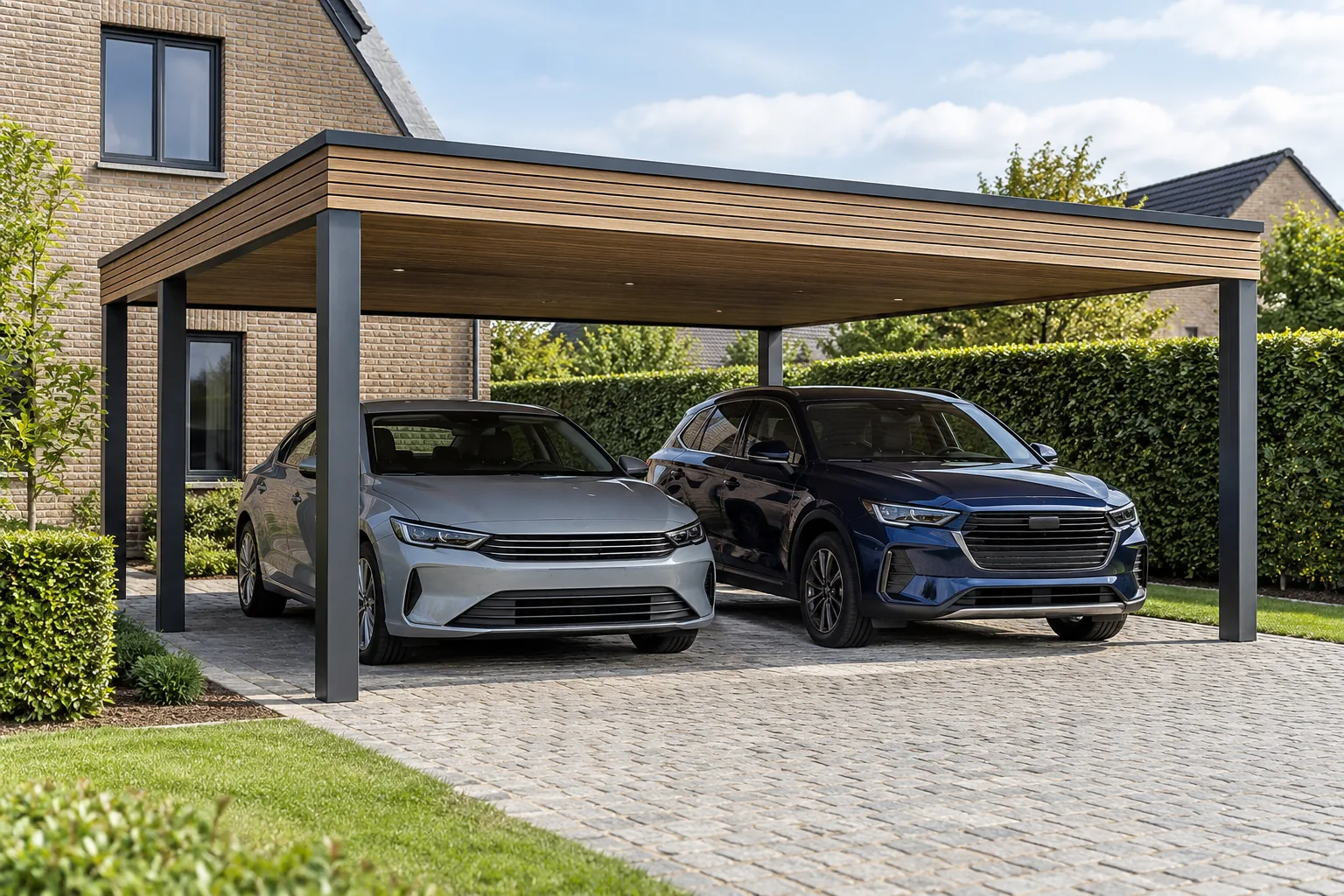 Carport double pour deux véhicules